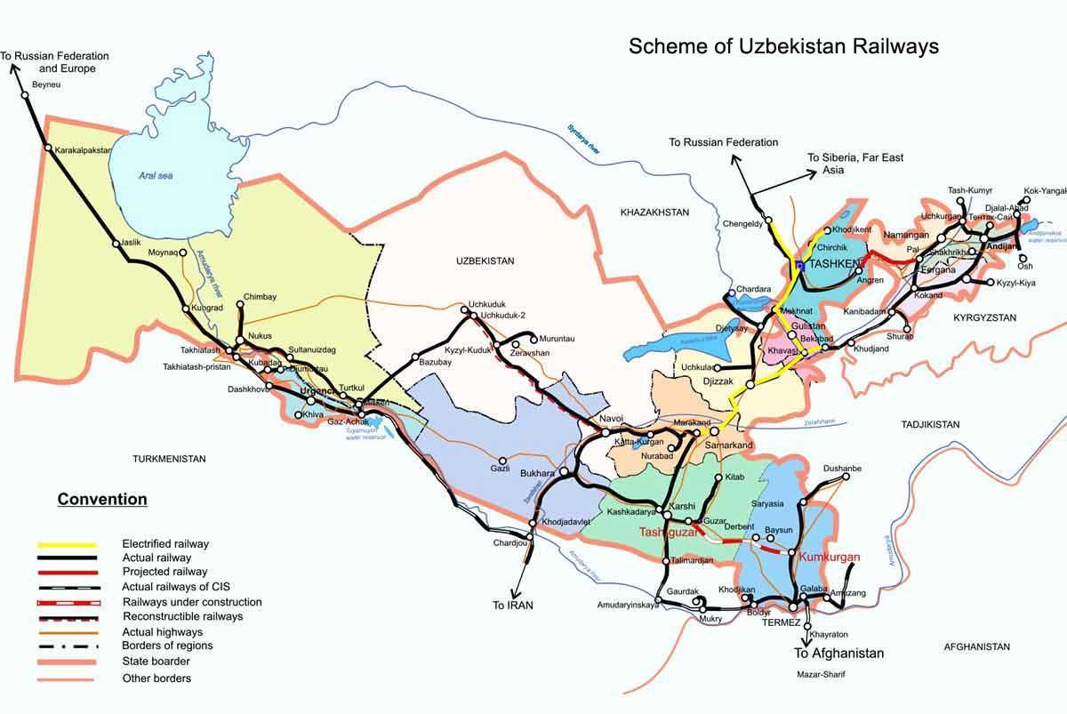 Жд карта Узбекістана