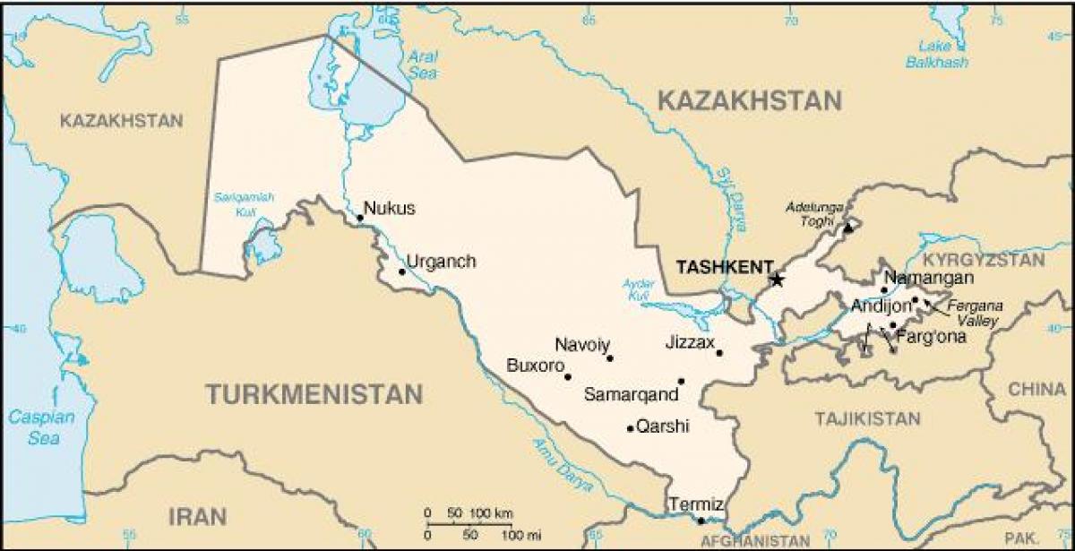 карта гарадоў Узбекістана