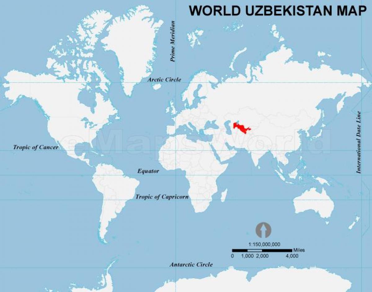 Размяшчэнне Узбекістана на карце свету
